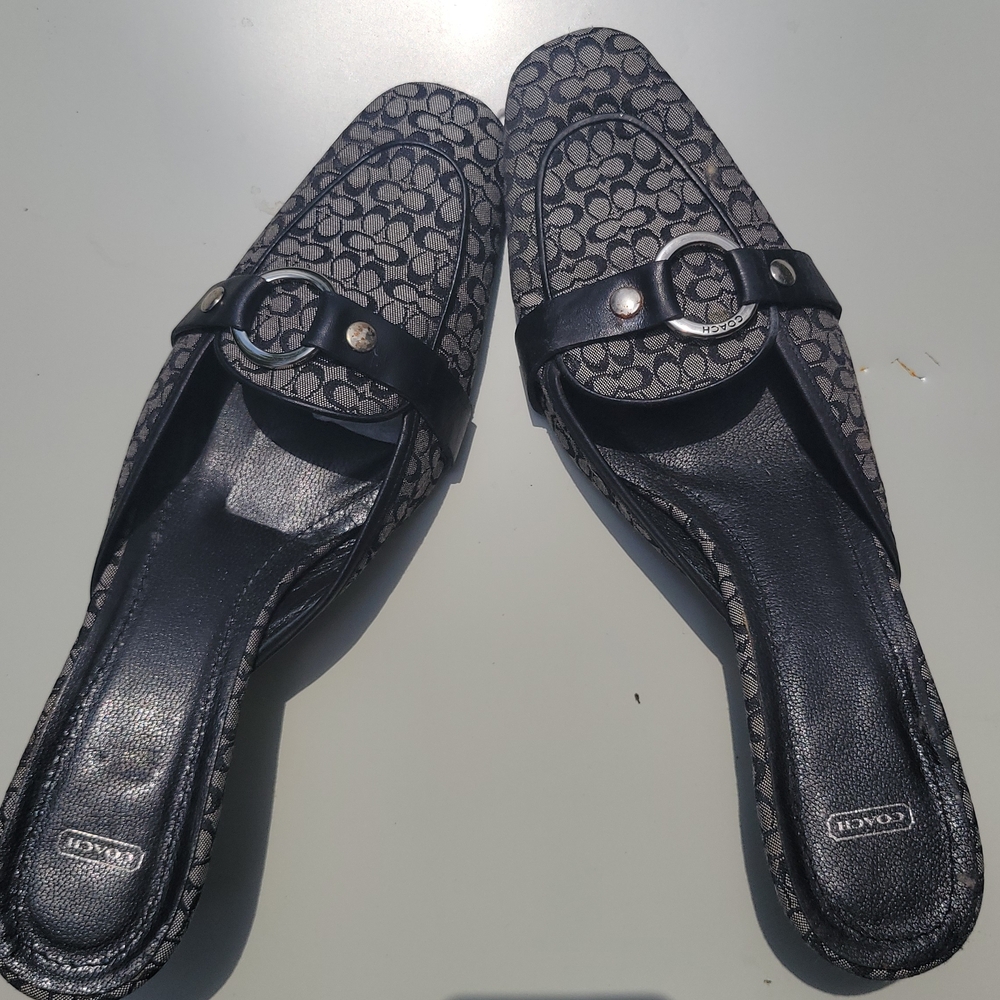 Coach Black and Gray Patterned Women's Kitten Heels